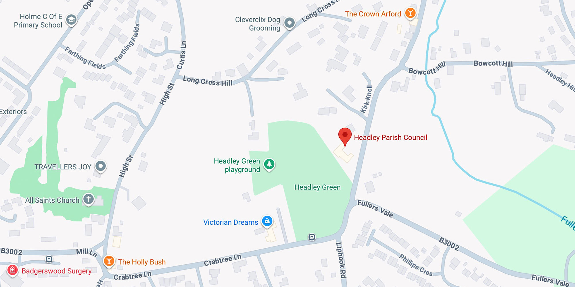 Google Map showing location of Headley Parish Council Office
