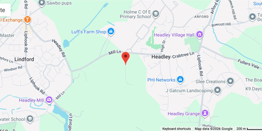 Google Map showing location of Headley Pavilion, Headley Parish, Hampshire, UK